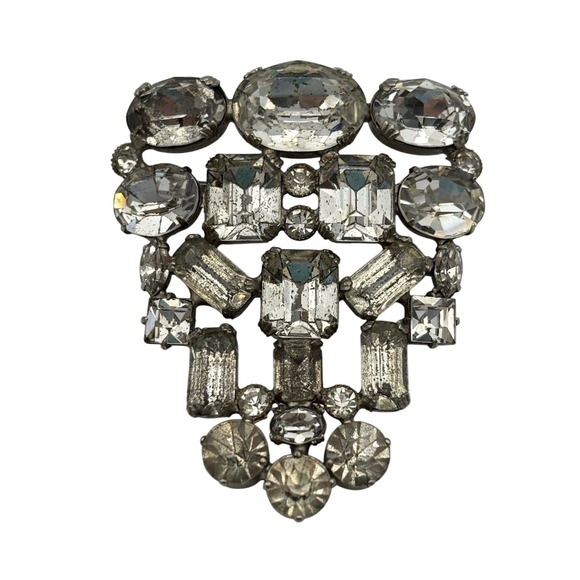 Rhinestone Brooch Pin Art Deco Style Clear Crystal Statement Jewelry‎ - Picture 1 of 10